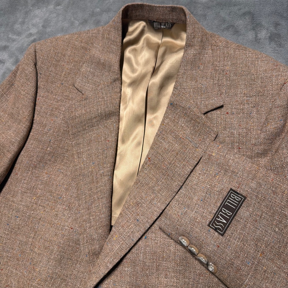 Vintage Bill Blass Blazer Mens 44 Wool Linen Tweed Sport Coat Hopsack Macy's 80s